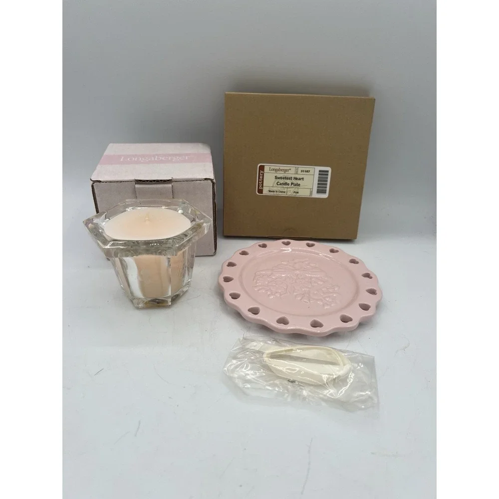 💖 Longaberger Sweetest Heart Candle Plate‎ & HOH Hope's Garden Candle–Romantic